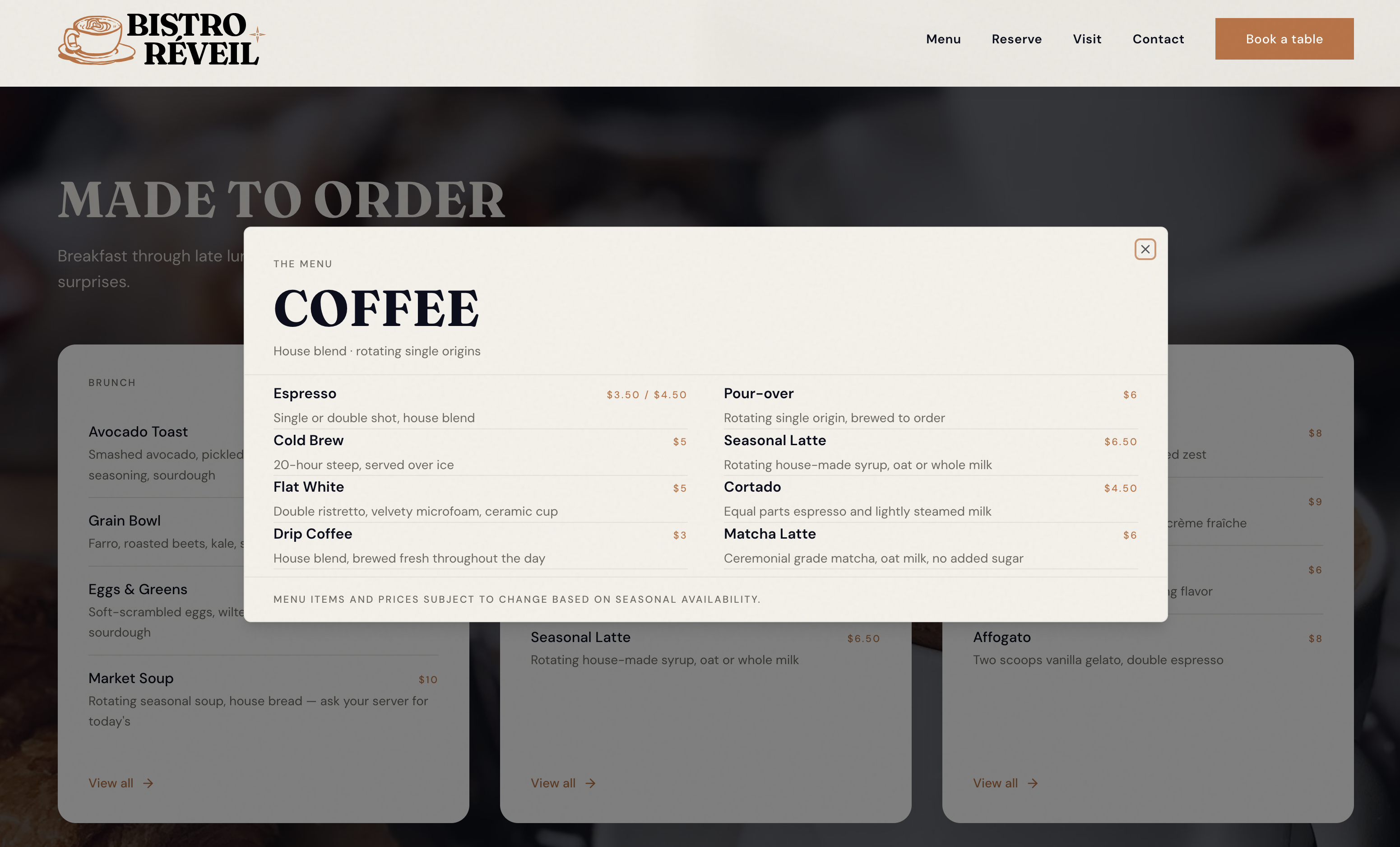 Pop-up menu cards